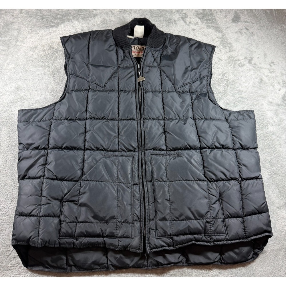 Vtg Walls Blizzard-Pruf Black Puffer Vest USA Insulated Nylon Men's 2XL
